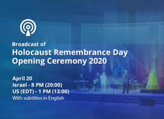Yad Vashem ceremonia del Día del Recuerdo de los Mártires y Héroes del Holocausto 20-21 de abril de 2020